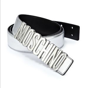 Unisex Thick Silver Moschino Couture Logo Belt